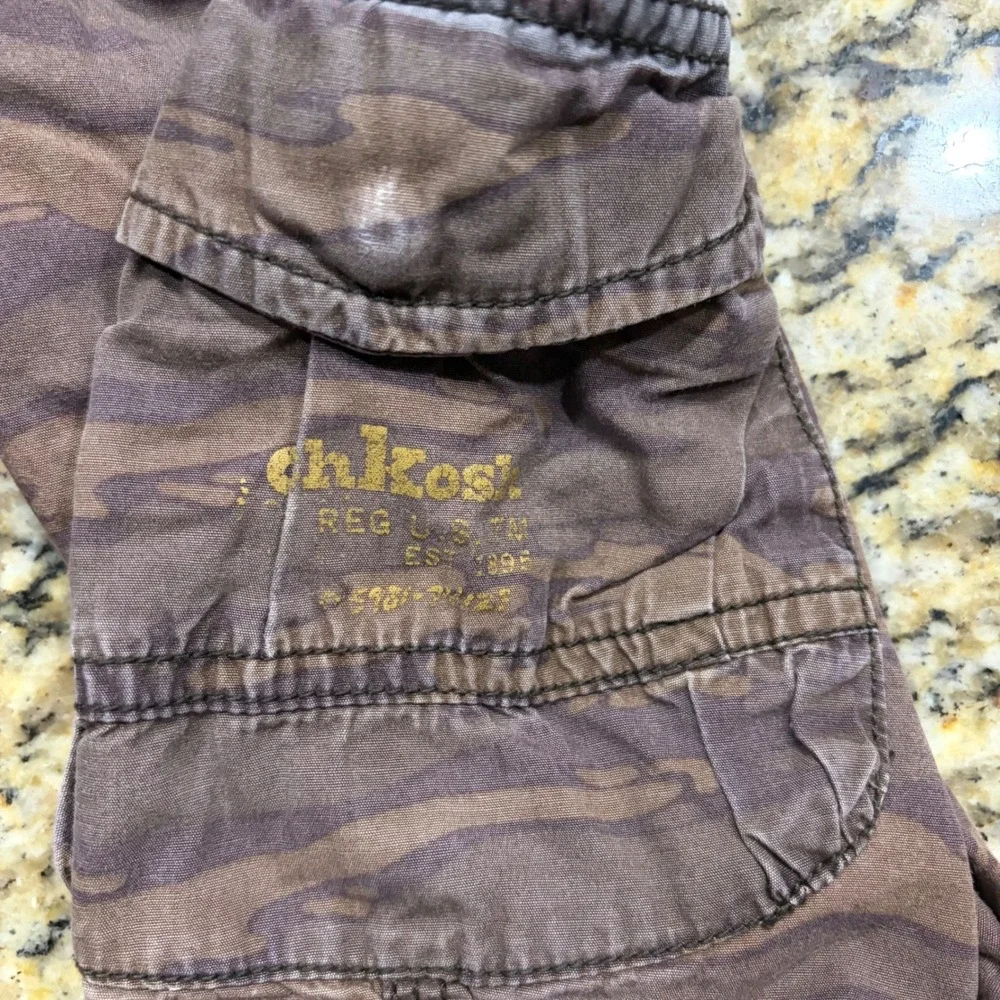 OshKosh B'gosh Kids 2T Camo Cargo Pants Brown Grey Elastic Waist Drawstring